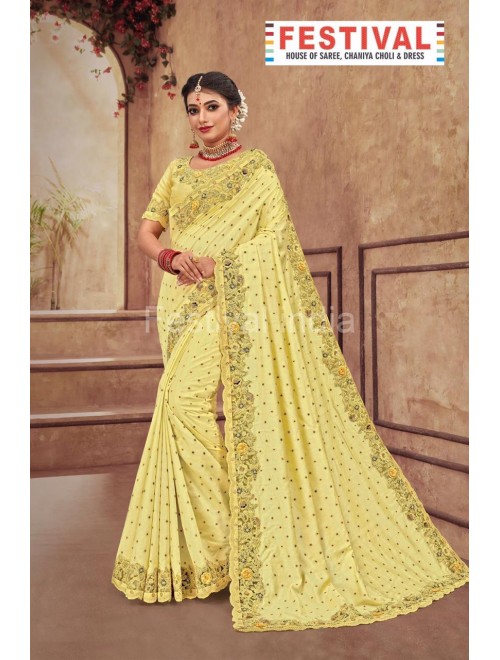 Eye  In Yellow Color in Satin silk New Designer Party Wear Saree